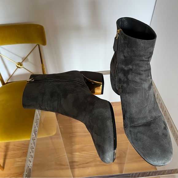 Prada, grey suede ankle boots, 2" heels, square toes, concealed zipper, sz 38.5, - Picture 12 of 13